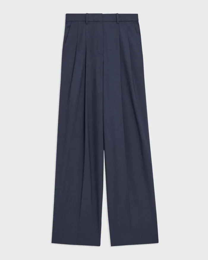 Theory Double Pleat Pant In Good Wool Nocturne Navy Women Pants