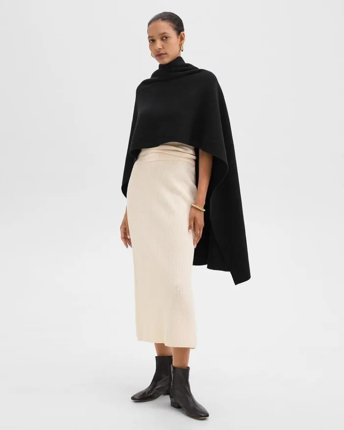 Theory Draped Poncho In Felted WoolCashmere Black Women Hats Gloves Scarves Theory Draped Poncho In Felted WoolCashmere Black Women Hats Gloves Scarves