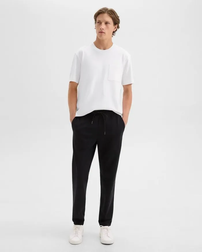 Theory Drawstring Pant In Scuba Black Men Pants