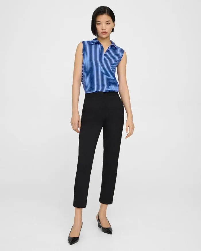 Theory Fitted Pant In Textured Gabardine Black Women Pants