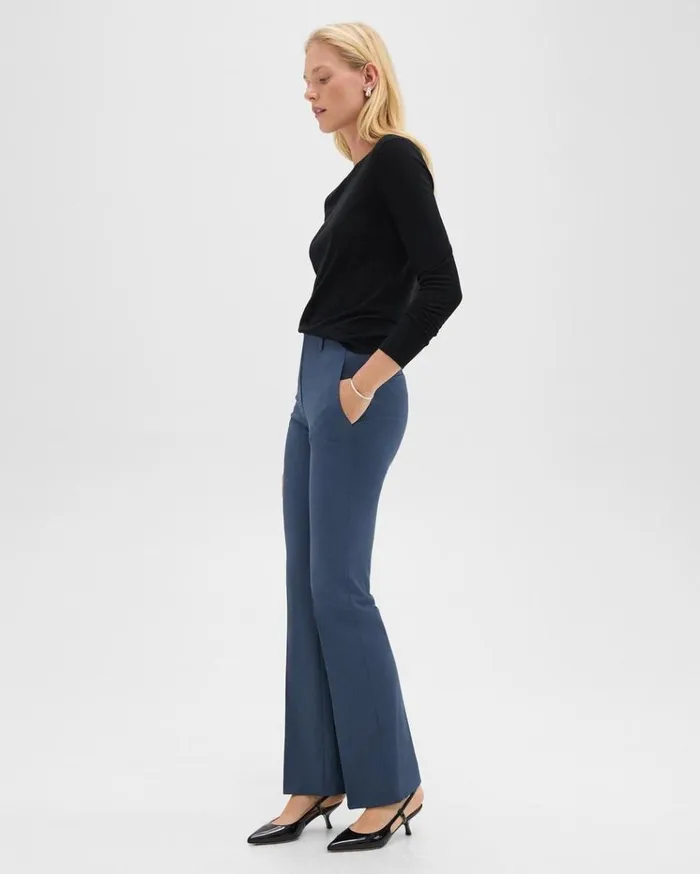 Theory Flared Pant In Good Wool Ash Blue Women Pants