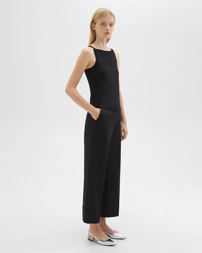 Theory HighWaist Cuff Pant In Organic Cotton Black Women Pants Theory HighWaist Cuff Pant In Organic Cotton Black Women Pants