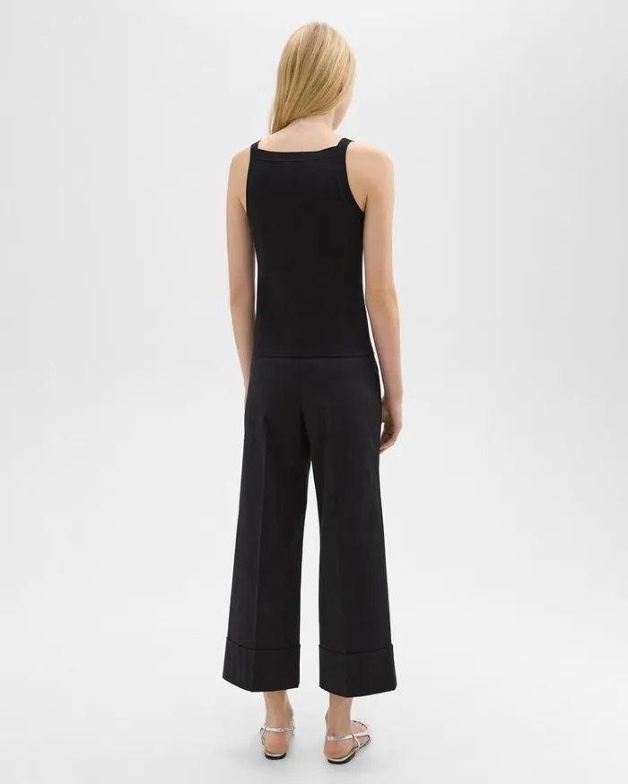 Theory HighWaist Cuff Pant In Organic Cotton Black Women Pants Theory HighWaist Cuff Pant In Organic Cotton Black Women Pants