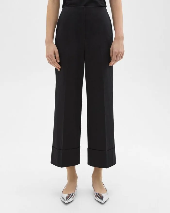 Theory HighWaist Cuff Pant In Organic Cotton Black Women Pants Theory HighWaist Cuff Pant In Organic Cotton Black Women Pants
