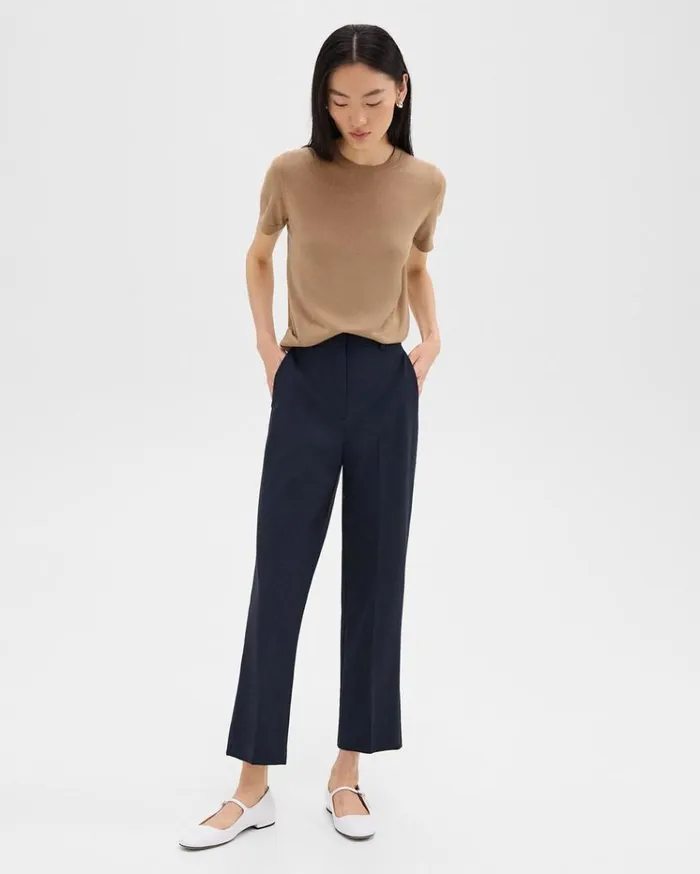 Theory HighWaist StraightLeg Pant In Good Wool Nocturne Navy Women Pants