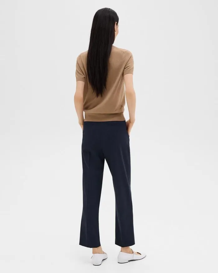 Theory HighWaist StraightLeg Pant In Good Wool Nocturne Navy Women Pants