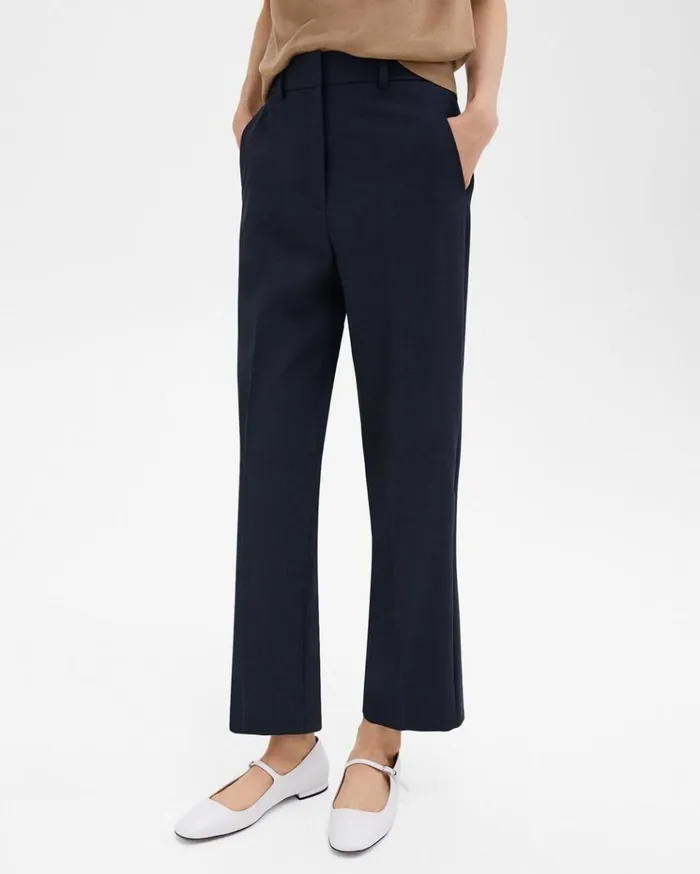 Theory HighWaist StraightLeg Pant In Good Wool Nocturne Navy Women Pants