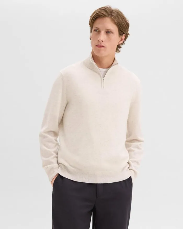 Theory Hilles QuarterZip Sweater In Cashmere Natural Melange Men Sweaters Cardigans