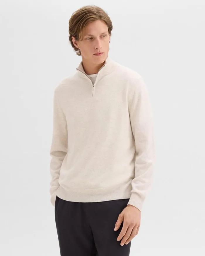 Theory Hilles QuarterZip Sweater In Cashmere Natural Melange Men Sweaters Cardigans