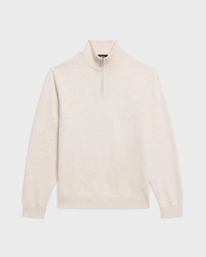Theory Hilles QuarterZip Sweater In Cashmere Natural Melange Men Sweaters Cardigans