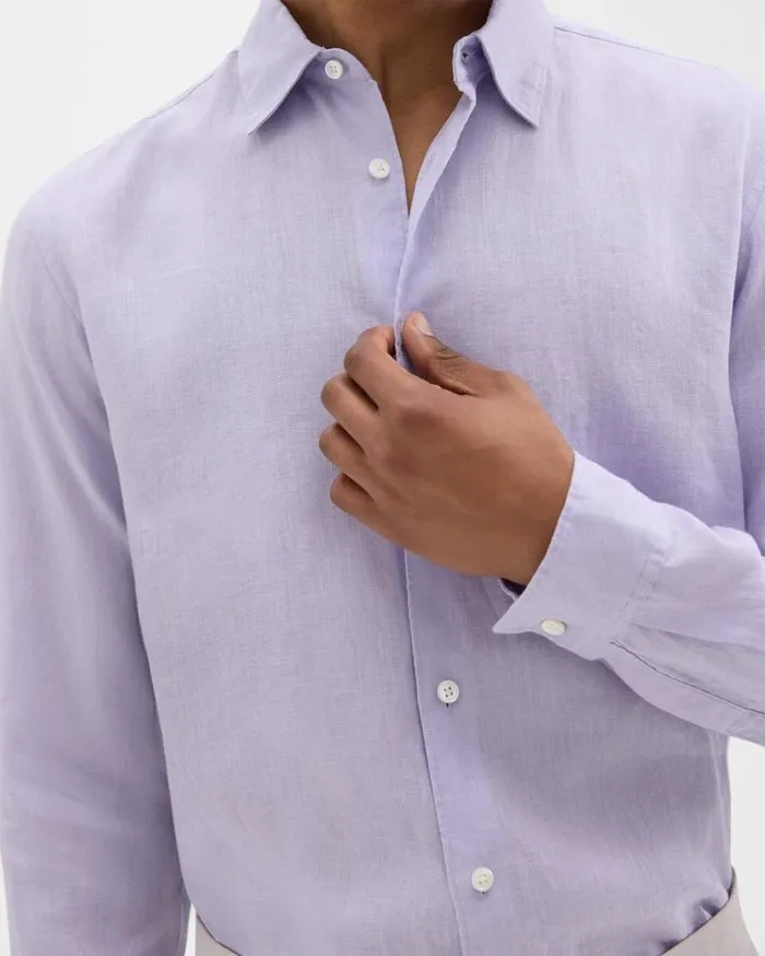 Theory Irving Shirt In Relaxed Linen Soft Iris Men Shirts Theory Irving Shirt In Relaxed Linen Soft Iris Men Shirts