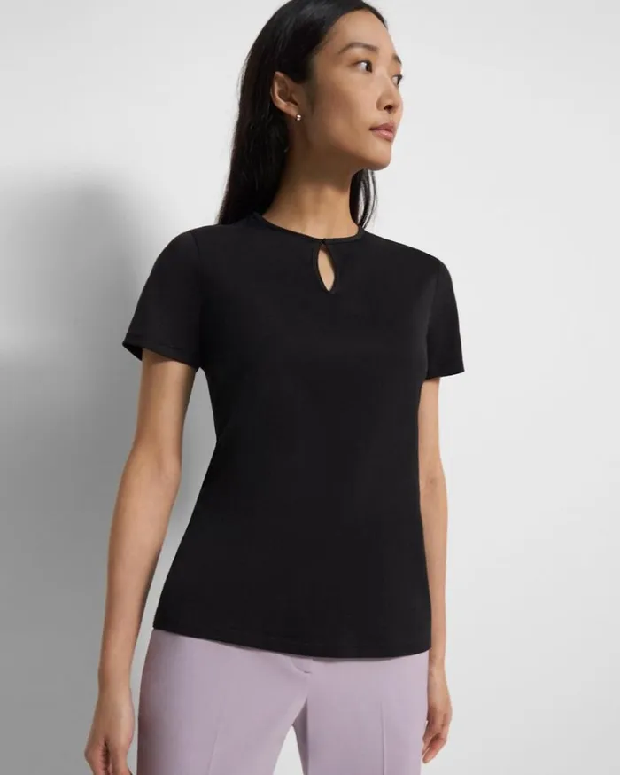 Theory Keyhole Tiny Tee In Organic Cotton Black Women TShirts Tank Tops
