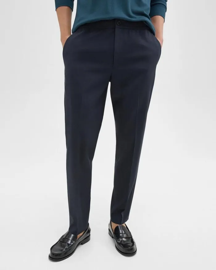 Theory Larin Drawstring Pant In Stretch Wool Navy Men Pants