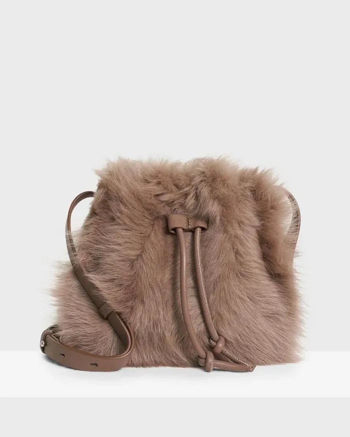 Theory Micro Bucket Bag In Shearling Taupe Women Bags Theory Micro Bucket Bag In Shearling Taupe Women Bags