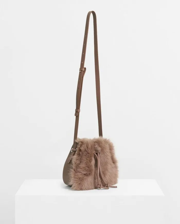 Theory Micro Bucket Bag In Shearling Taupe Women Bags Theory Micro Bucket Bag In Shearling Taupe Women Bags