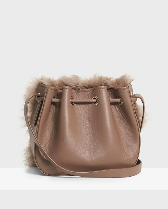 Theory Micro Bucket Bag In Shearling Taupe Women Bags Theory Micro Bucket Bag In Shearling Taupe Women Bags