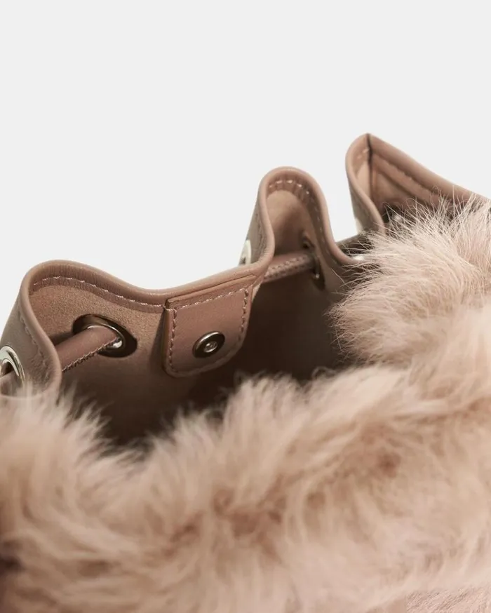 Theory Micro Bucket Bag In Shearling Taupe Women Bags Theory Micro Bucket Bag In Shearling Taupe Women Bags