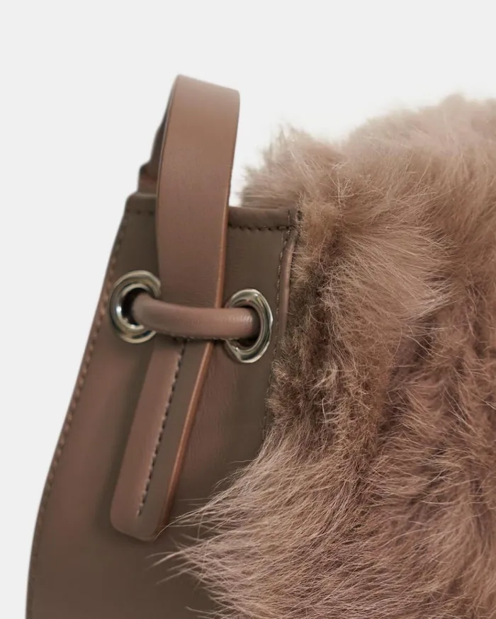 Theory Micro Bucket Bag In Shearling Taupe Women Bags Theory Micro Bucket Bag In Shearling Taupe Women Bags
