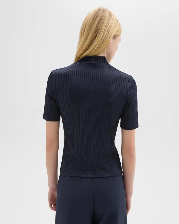 Theory Mock Neck ShortSleeve Top In Rib Knit Nocturne Navy Women TShirts Tank Tops Theory Mock Neck ShortSleeve Top In Rib Knit Nocturne Navy Women TShirts Tank Tops