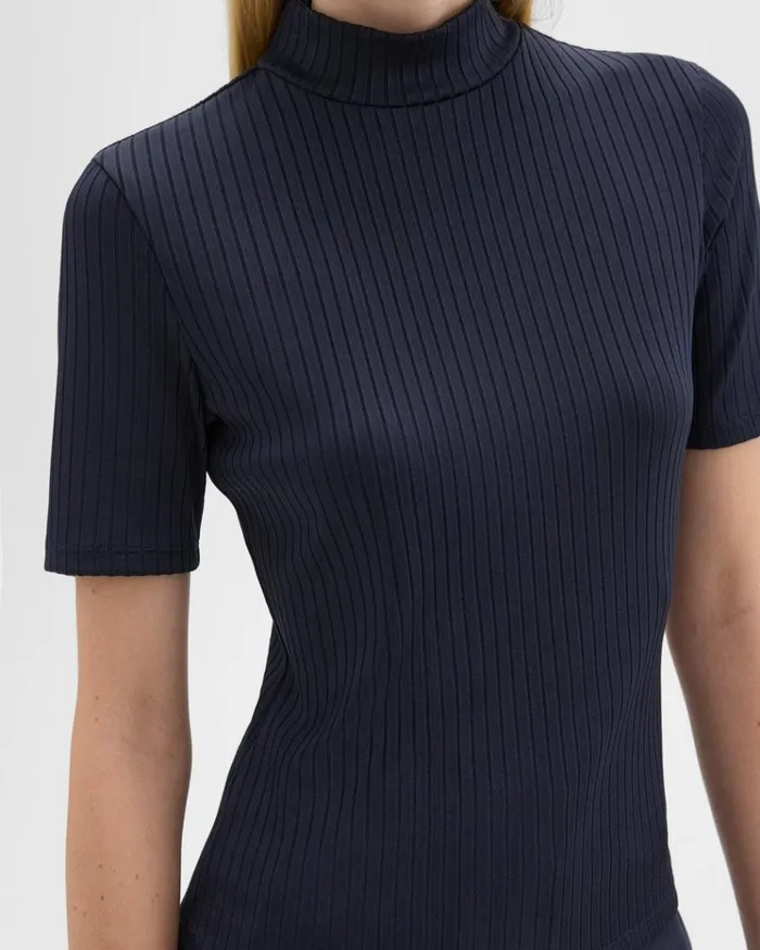 Theory Mock Neck ShortSleeve Top In Rib Knit Nocturne Navy Women TShirts Tank Tops Theory Mock Neck ShortSleeve Top In Rib Knit Nocturne Navy Women TShirts Tank Tops