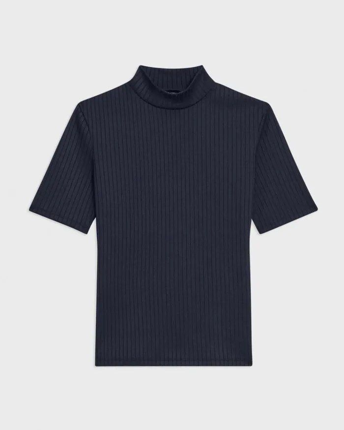 Theory Mock Neck ShortSleeve Top In Rib Knit Nocturne Navy Women TShirts Tank Tops Theory Mock Neck ShortSleeve Top In Rib Knit Nocturne Navy Women TShirts Tank Tops