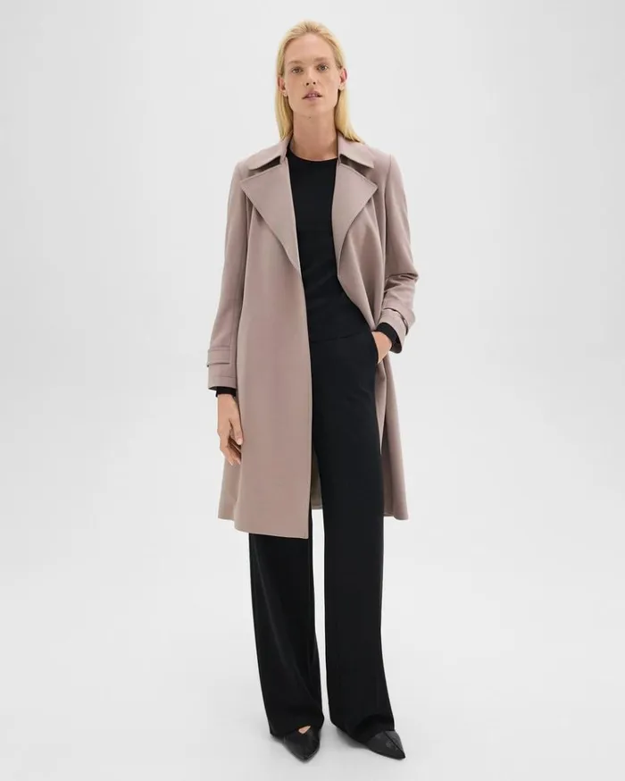 Theory Oaklane Trench Coat In Admiral Crepe Cinder Women Outerwear
