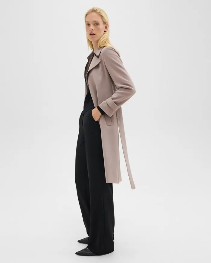 Theory Oaklane Trench Coat In Admiral Crepe Cinder Women Outerwear