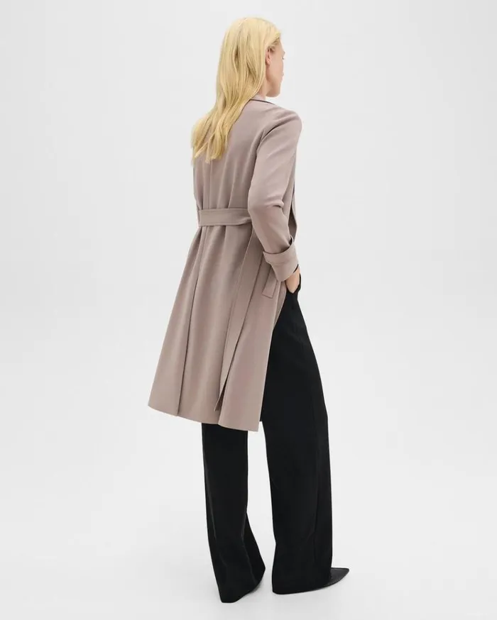 Theory Oaklane Trench Coat In Admiral Crepe Cinder Women Outerwear