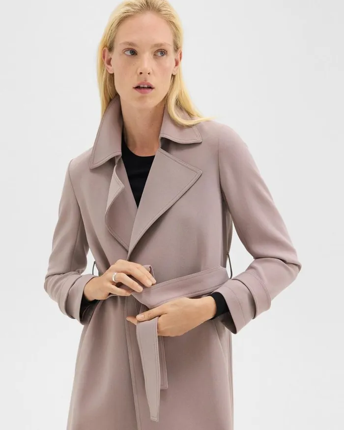 Theory Oaklane Trench Coat In Admiral Crepe Cinder Women Outerwear