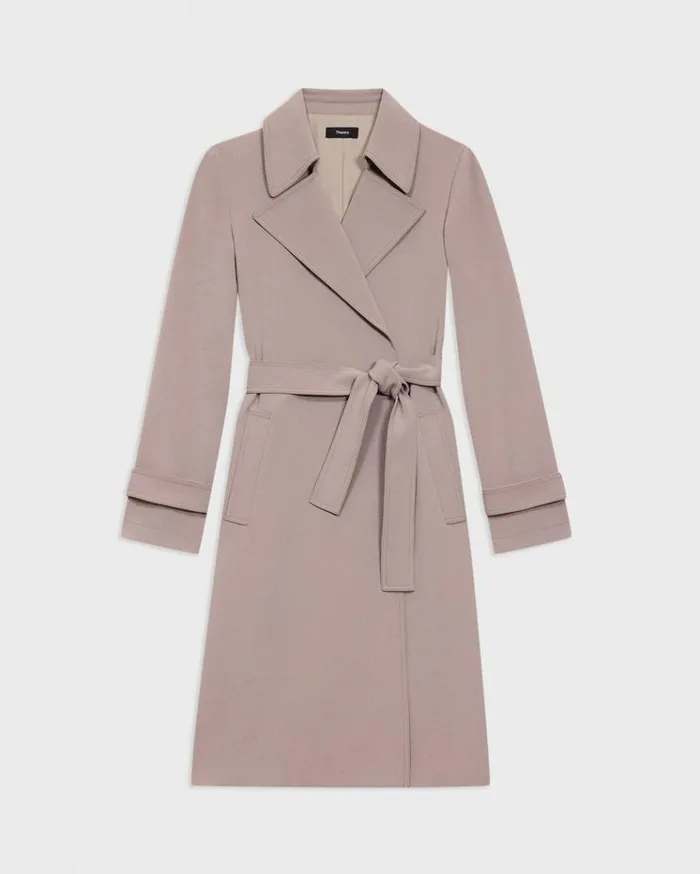 Theory Oaklane Trench Coat In Admiral Crepe Cinder Women Outerwear
