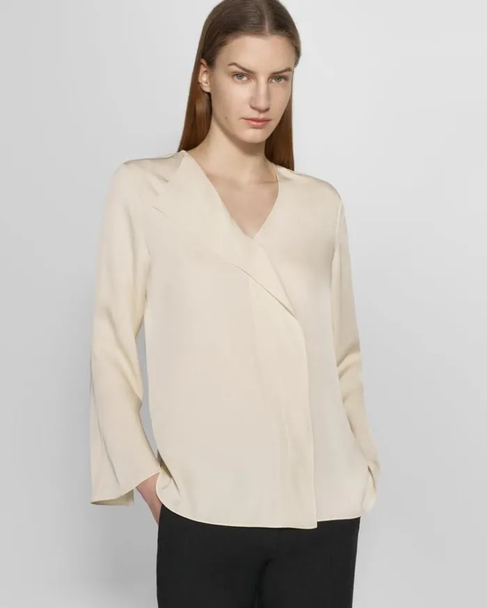 Theory Overlap Top In Silk Georgette Parchment Women Tops