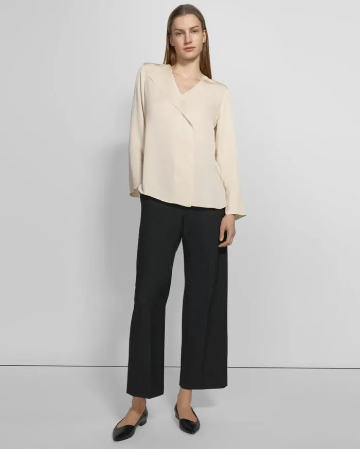 Theory Overlap Top In Silk Georgette Parchment Women Tops Theory Overlap Top In Silk Georgette Parchment Women Tops