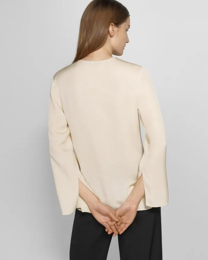 Theory Overlap Top In Silk Georgette Parchment Women Tops Theory Overlap Top In Silk Georgette Parchment Women Tops