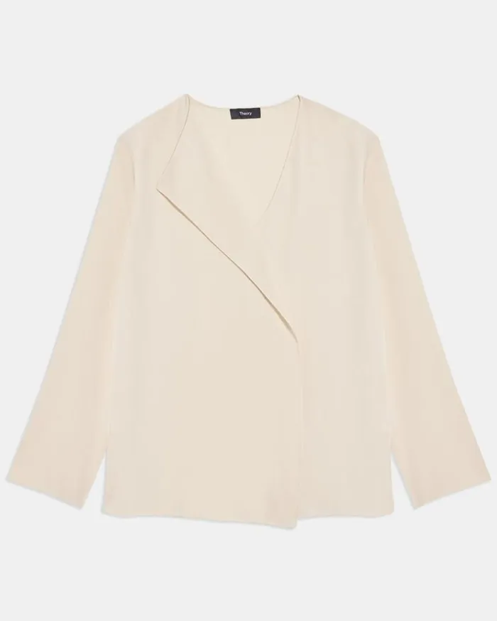Theory Overlap Top In Silk Georgette Parchment Women Tops Theory Overlap Top In Silk Georgette Parchment Women Tops