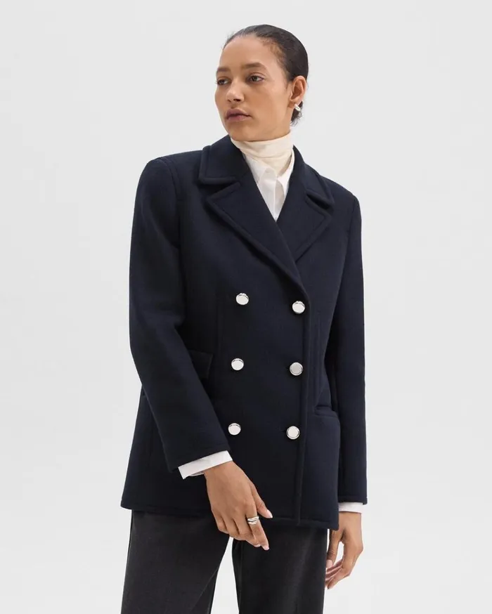 Theory Peacoat Blazer In Recycled WoolBlend Melton Baltic Women Outerwear