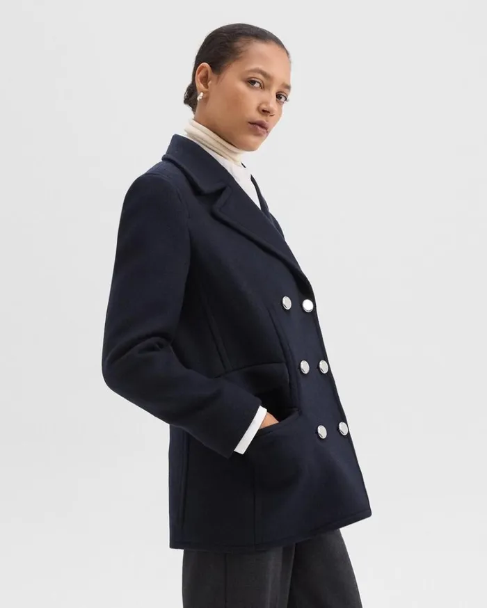 Theory Peacoat Blazer In Recycled WoolBlend Melton Baltic Women Outerwear