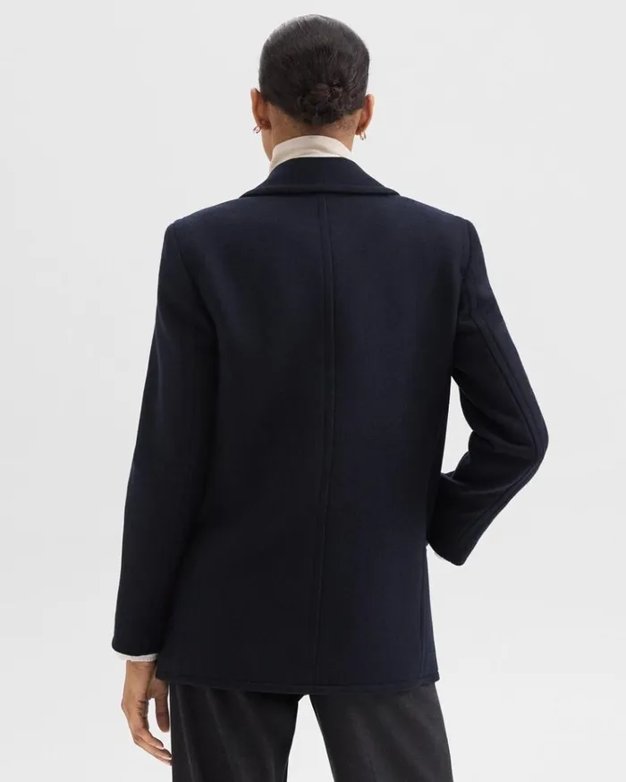 Theory Peacoat Blazer In Recycled WoolBlend Melton Baltic Women Outerwear