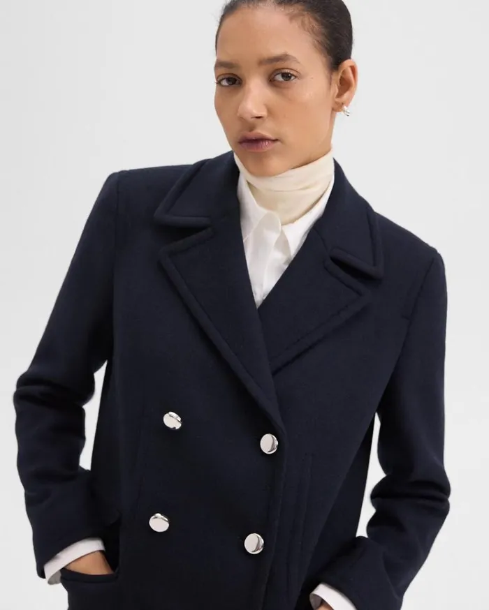 Theory Peacoat Blazer In Recycled WoolBlend Melton Baltic Women Outerwear