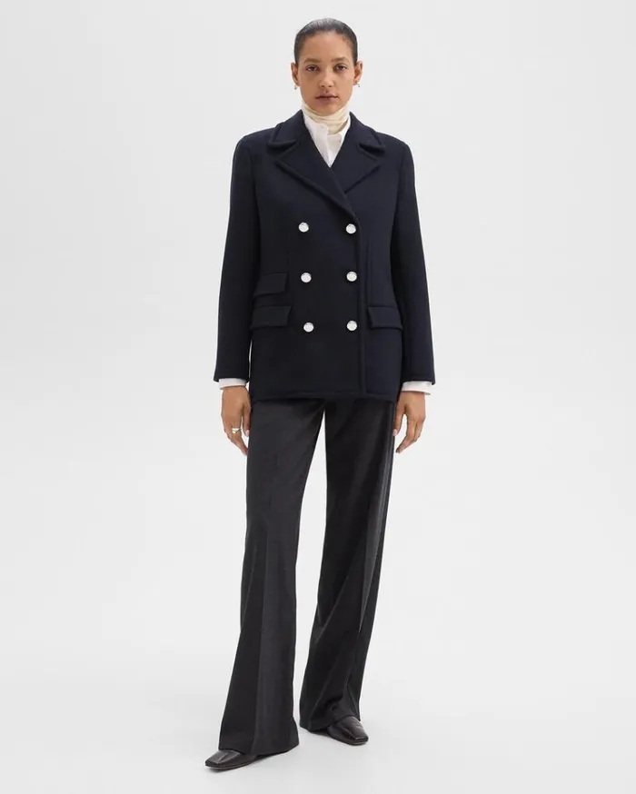 Theory Peacoat Blazer In Recycled WoolBlend Melton Baltic Women Outerwear