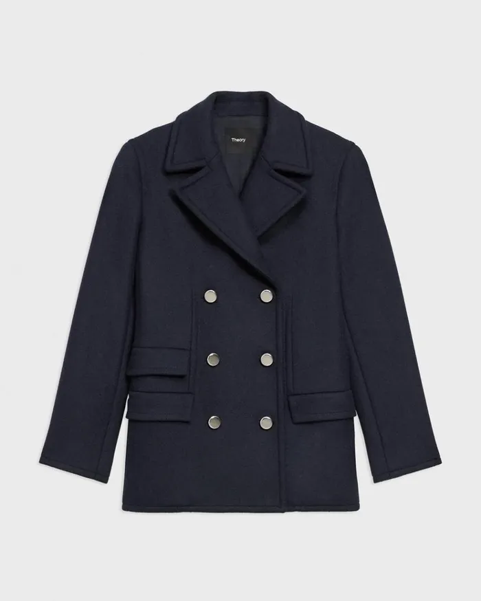 Theory Peacoat Blazer In Recycled WoolBlend Melton Baltic Women Outerwear