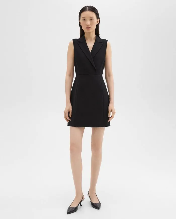Theory Peak Lapel Mini Dress In Admiral Crepe Black Women Dresses