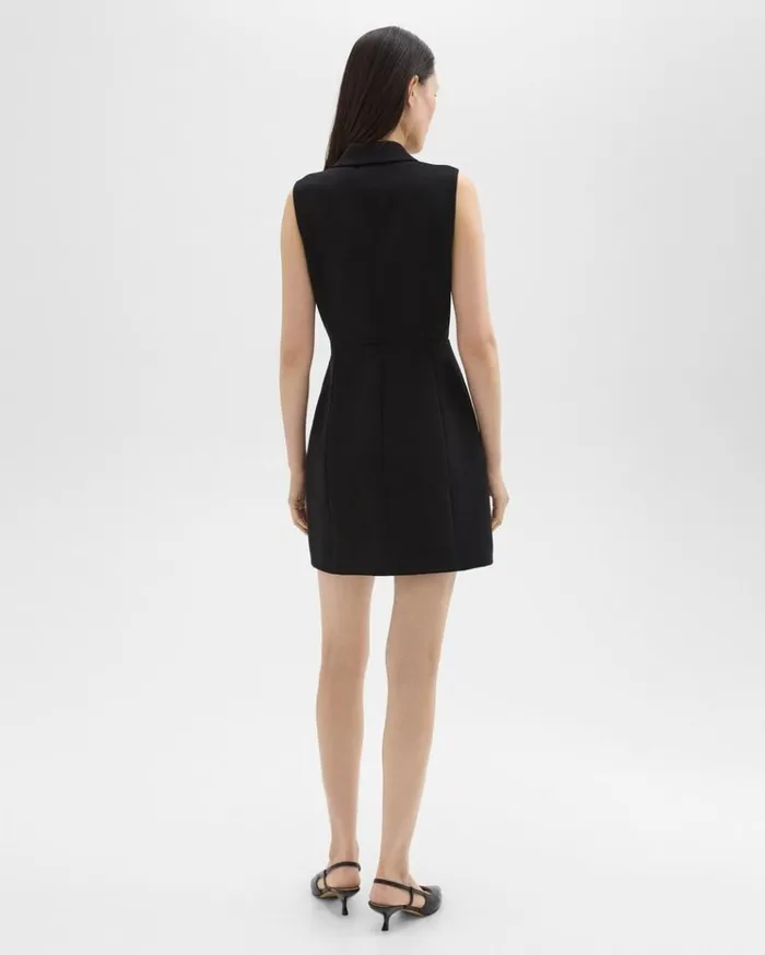 Theory Peak Lapel Mini Dress In Admiral Crepe Black Women Dresses