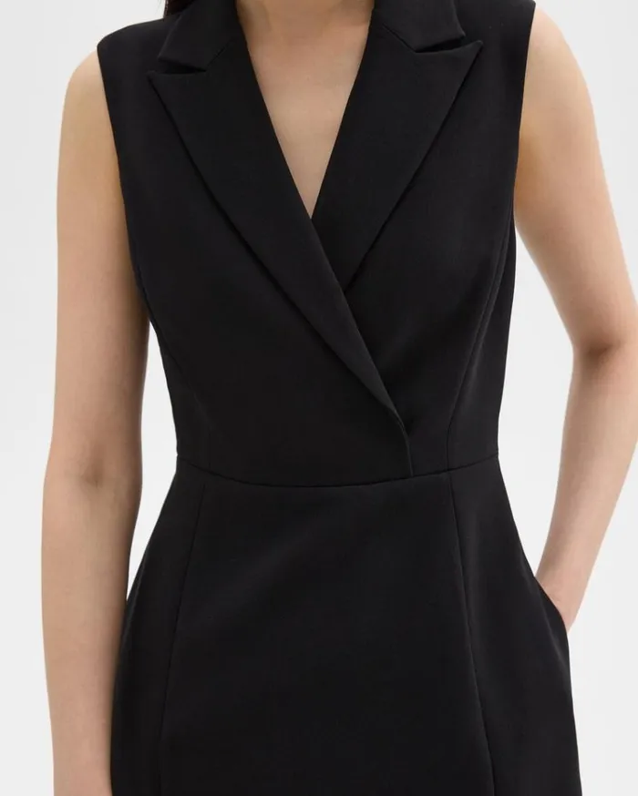 Theory Peak Lapel Mini Dress In Admiral Crepe Black Women Dresses