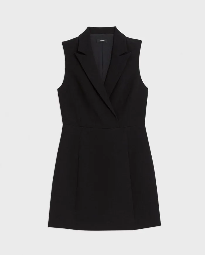 Theory Peak Lapel Mini Dress In Admiral Crepe Black Women Dresses