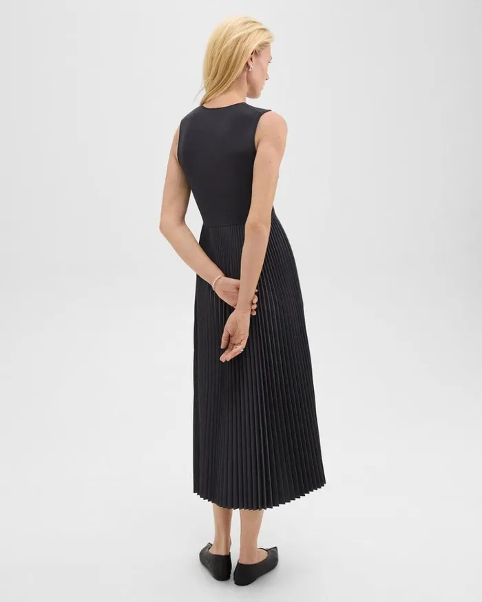 Theory Pleated Combo Dress In Stretch WoolBlend Charcoal Melange Women Dresses Theory Pleated Combo Dress In Stretch WoolBlend Charcoal Melange Women Dresses