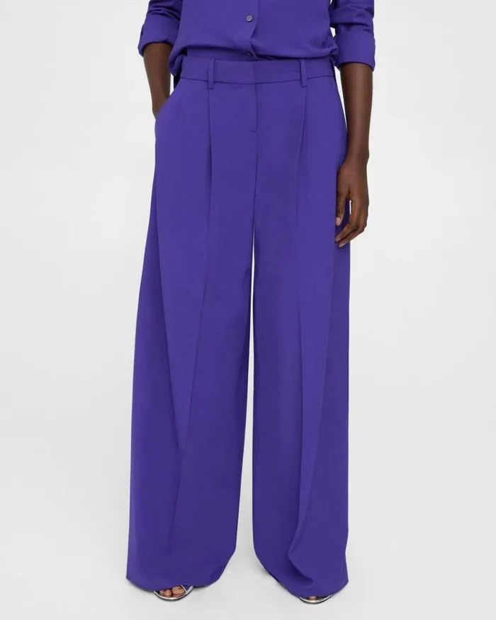 Theory Pleated LowRise Pant In Stretch Wool Blue Iris Women Pants Theory Pleated LowRise Pant In Stretch Wool Blue Iris Women Pants