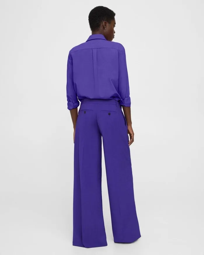 Theory Pleated LowRise Pant In Stretch Wool Blue Iris Women Pants Theory Pleated LowRise Pant In Stretch Wool Blue Iris Women Pants