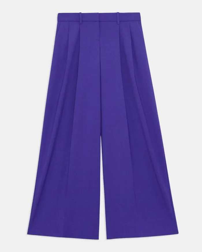 Theory Pleated LowRise Pant In Stretch Wool Blue Iris Women Pants Theory Pleated LowRise Pant In Stretch Wool Blue Iris Women Pants