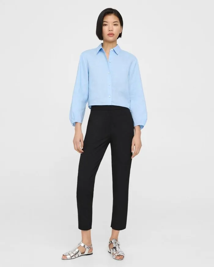 Theory Pleated Shirt In Relaxed Linen Dahlia Women Tops Theory Pleated Shirt In Relaxed Linen Dahlia Women Tops