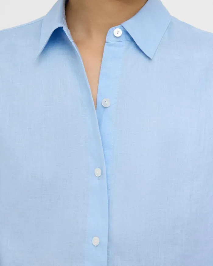 Theory Pleated Shirt In Relaxed Linen Dahlia Women Tops Theory Pleated Shirt In Relaxed Linen Dahlia Women Tops